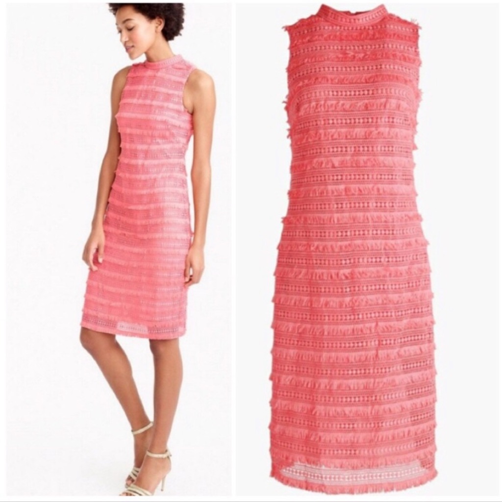 J Crew Coral Fringy Lace Sheath Petite Dress